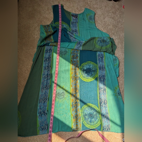 The Pyramid Collection Green Blue Teal Batik Print Layered Sleeveless Dress - Picture 7 of 7